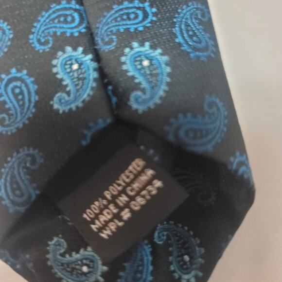 Boys clip on Paisley blue black tie Necktie 16" long - Picture 4 of 4